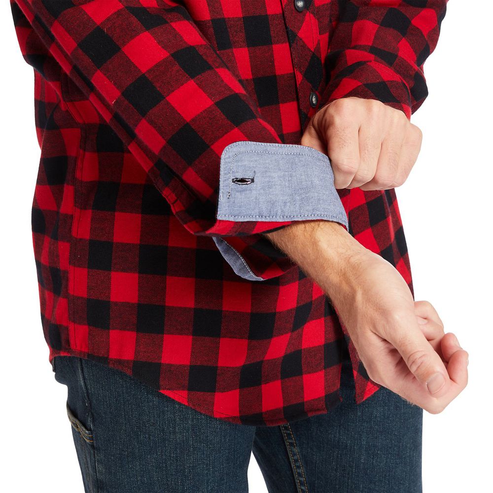 Camisa Timberland Hombre Pro® Woodfort Mid-Weight Flex Flannel Work Negras/Rojas - Chile JNF-367051